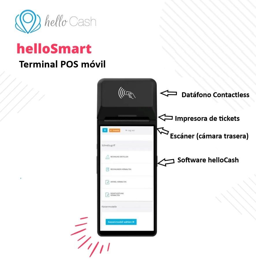 helloSmart CS50: helloSmart Terminal POS móvil: software TPV, impresora térmica, escáner y terminal de pago todo en uno