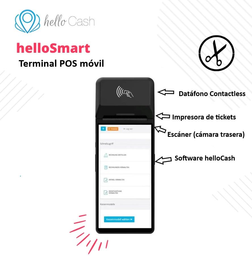 Terminal POS móvil helloSmart BELLEZA: TPV todo en uno para peluquerías y estética