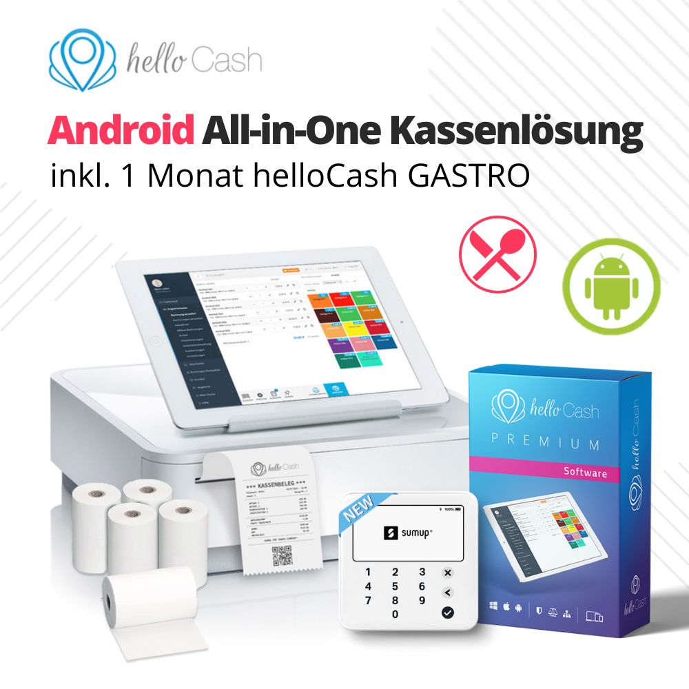 Android All-in-One Kassenlösung inkl. helloCash GASTRO für 1 Monat