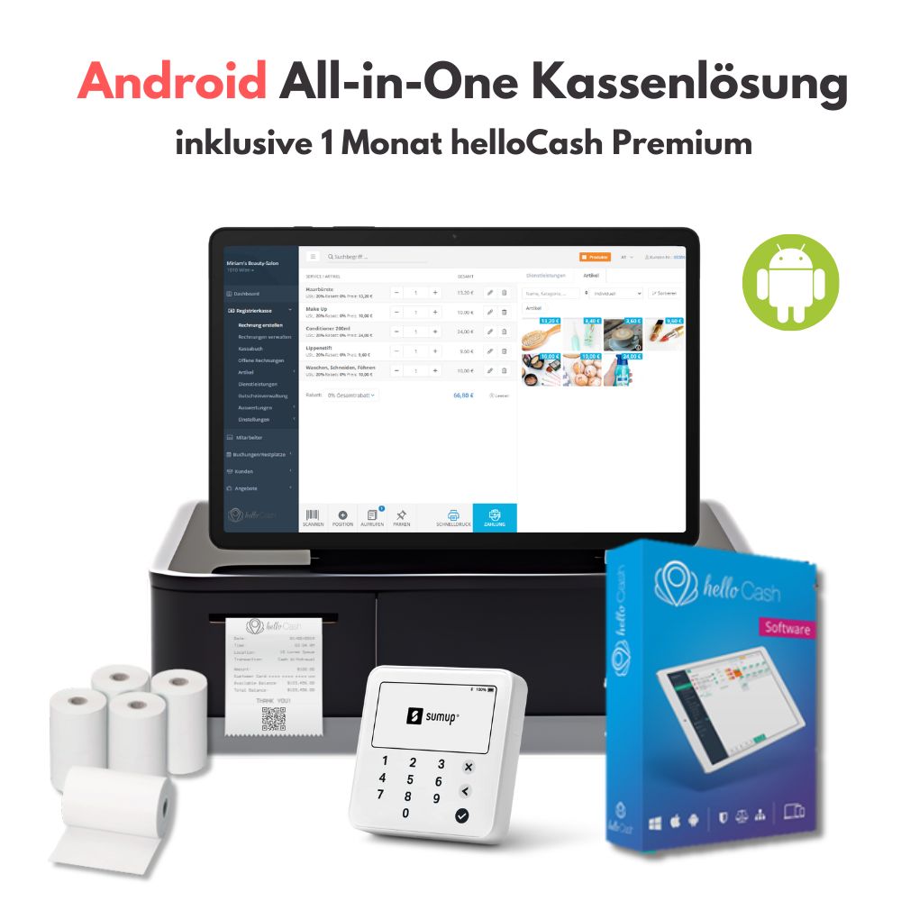 Android All-in-One Kassenlösung - Black Edition inkl. helloCash Premium für 1 Monat