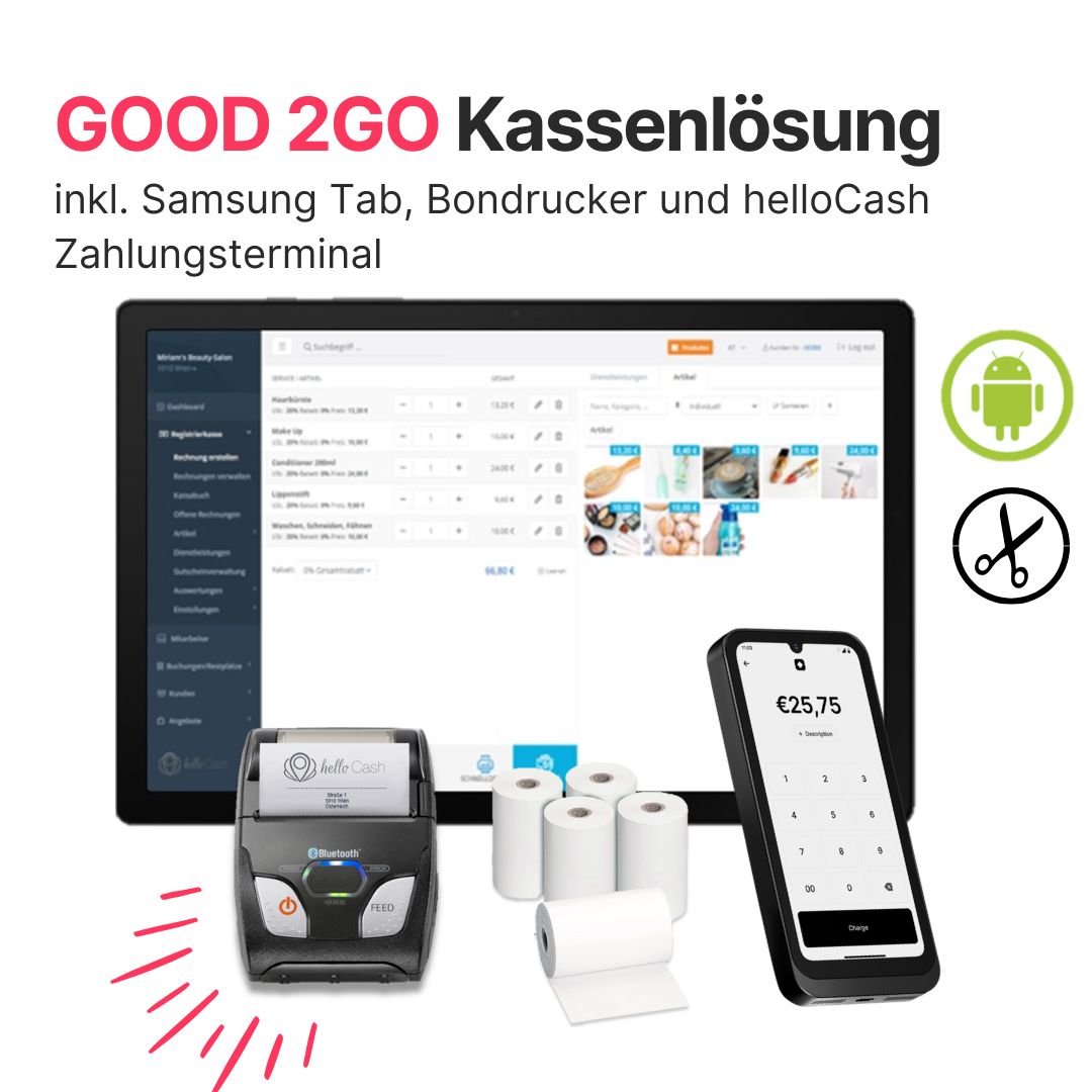 Good2GO All-in-One Lösung mit Samsung Tab für mobile Schönheitsprofis inkl. Bondrucker und Kartenterminal