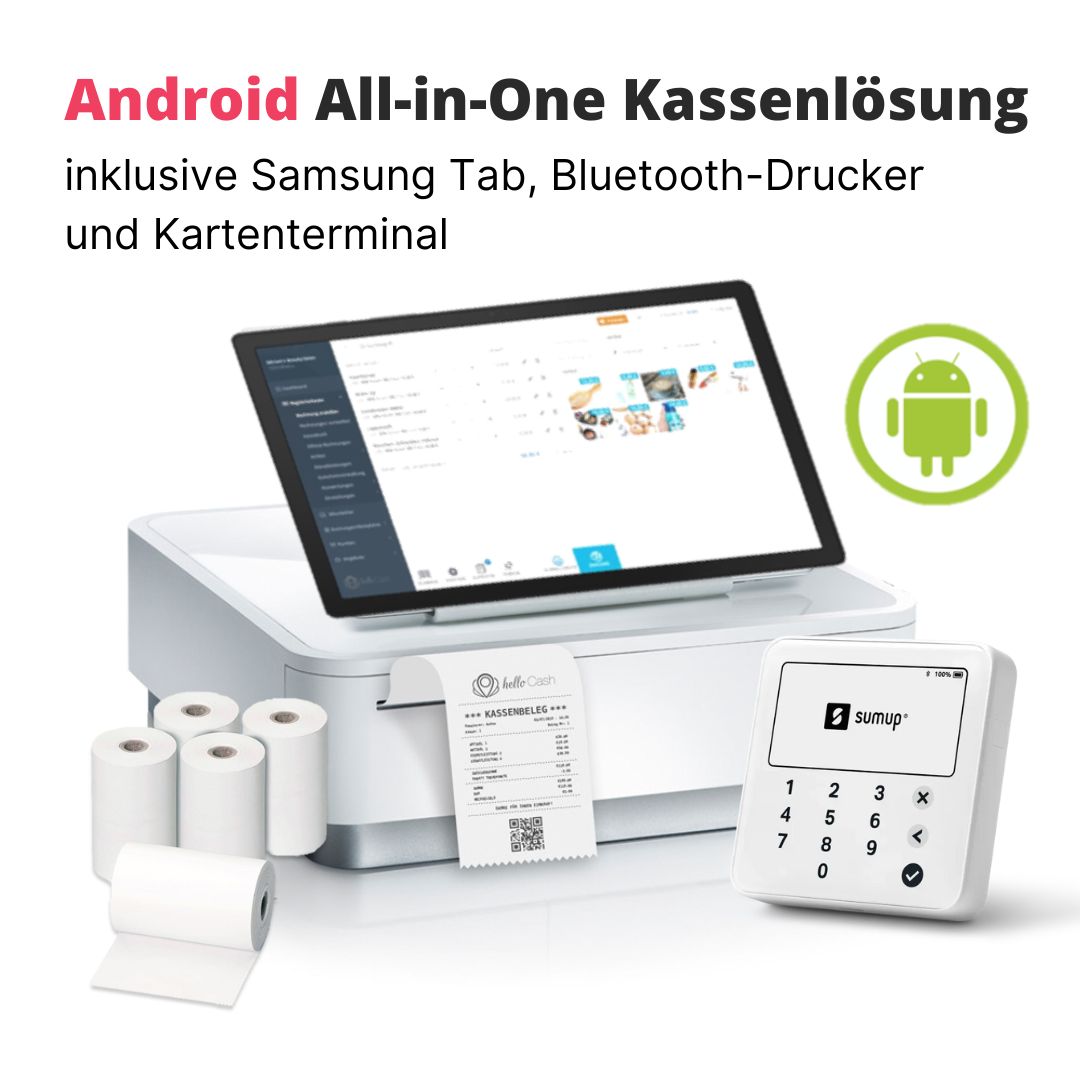 Android All-in-One Kassenlösung inkl. Samsung Tab, Bluetooth-Drucker und Kartenterminal