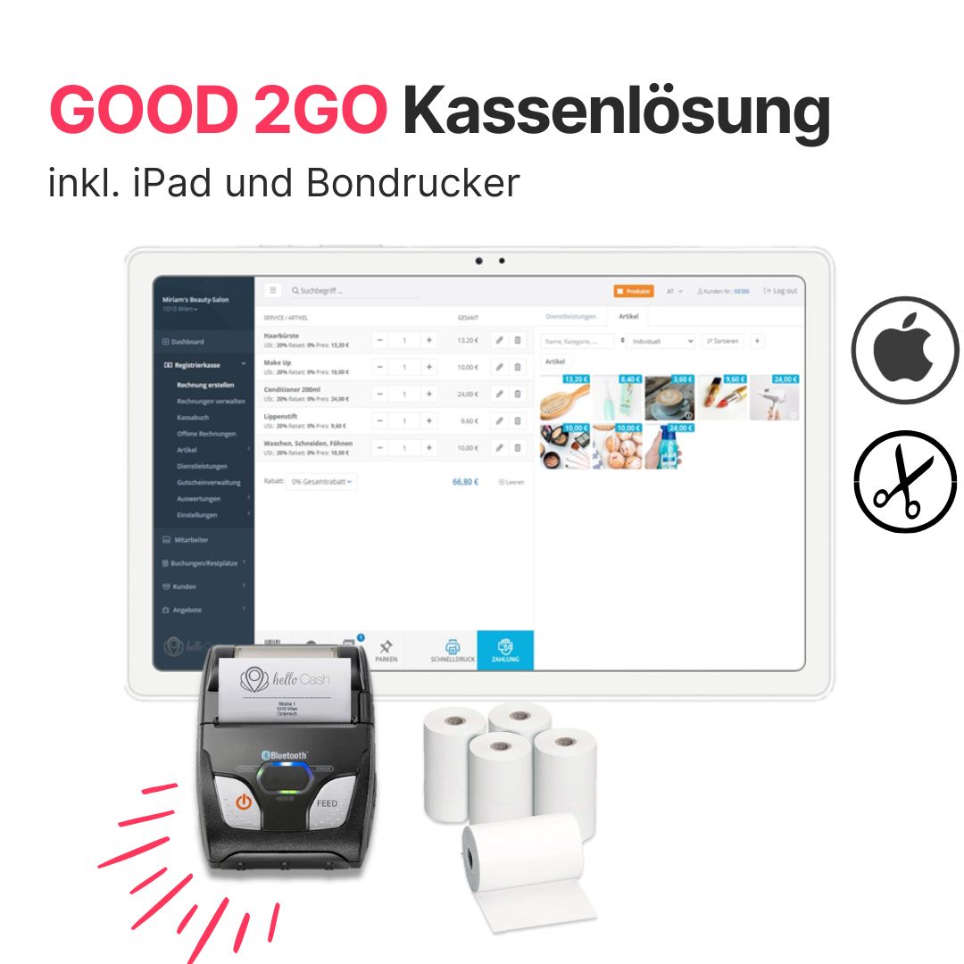 Good2GO All-in-One Lösung mit iPad für mobile Schönheitsprofis inkl. Bondrucker