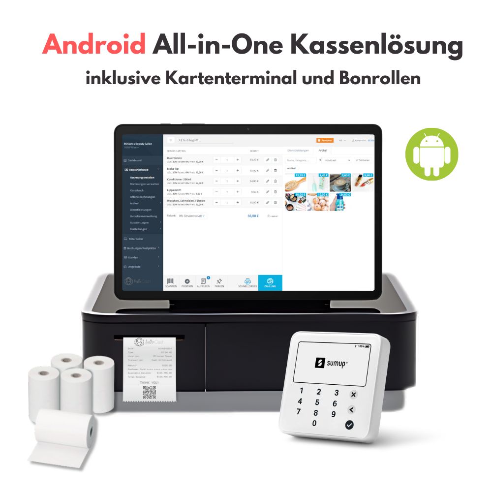 Android All-in-One Kassenlösung - Black Edition inkl. Kartenterminal und Bonrollen