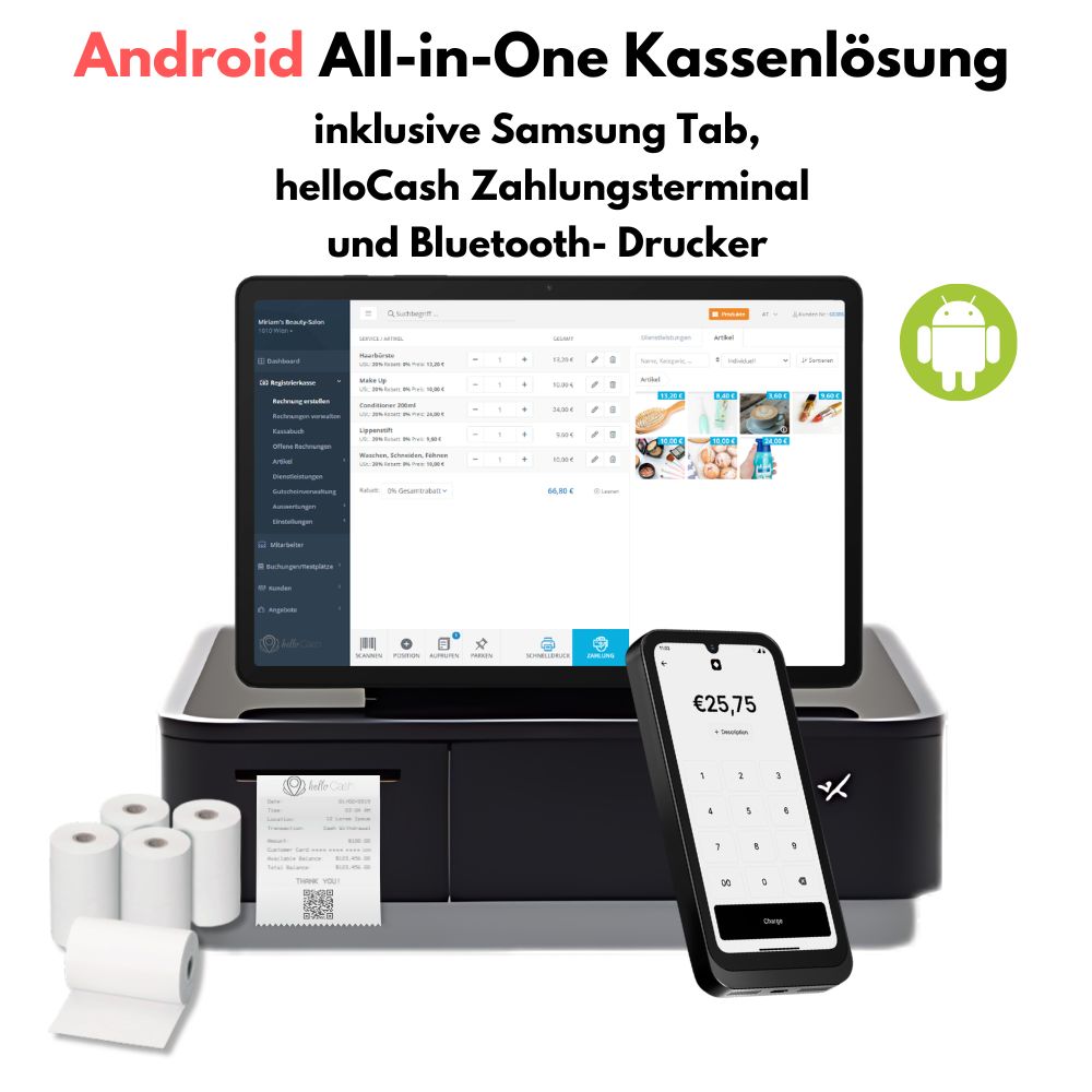 Android All-in-One Kassenlösung - Black Edition inkl. Kartenterminal und Bonrollen