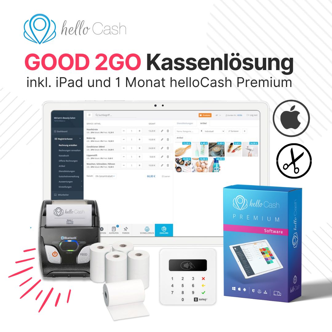 Good2GO All-in-One Lösung mit iPad für mobile Schönheitsprofis inkl. helloCash Premium für 1 Monat
