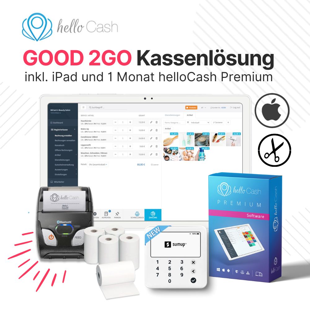 Good2GO All-in-One Lösung mit iPad für mobile Schönheitsprofis inkl. 1 Monat helloCash Premium